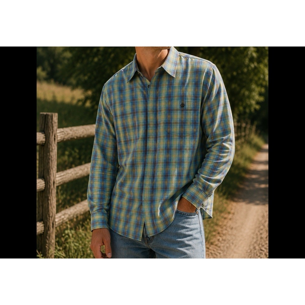 Zanella XL Mens Button Up Shirt Plaids Italian Made Pockets Sport Hidden Buttons